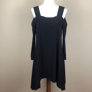 Ellen Tracy Black Cold Shoulder Asymmetrical Tunic/Dress - Size Small